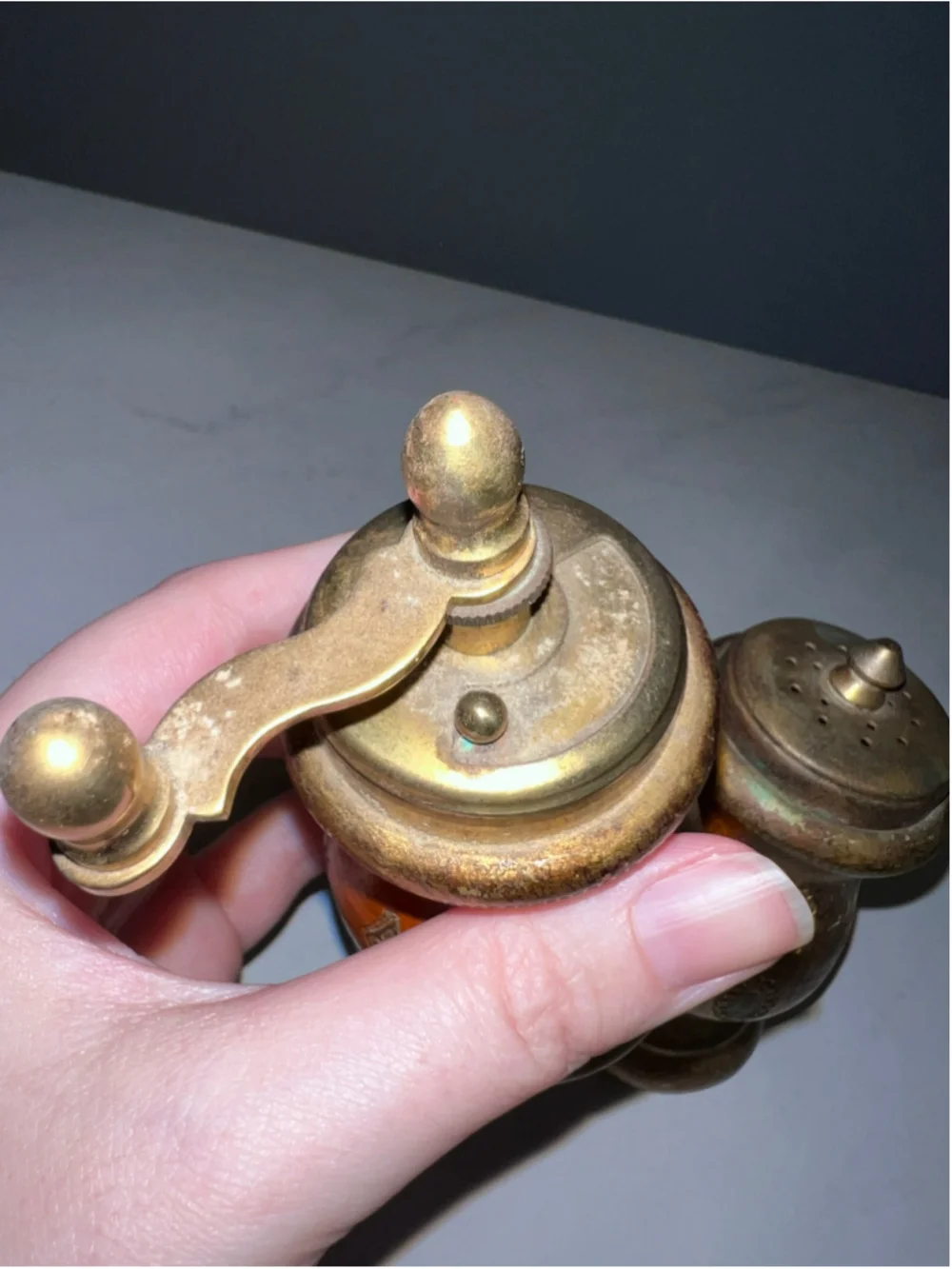 VTG Brass Italian Kitchen Salt Pepper Shaker Set Gold Orange